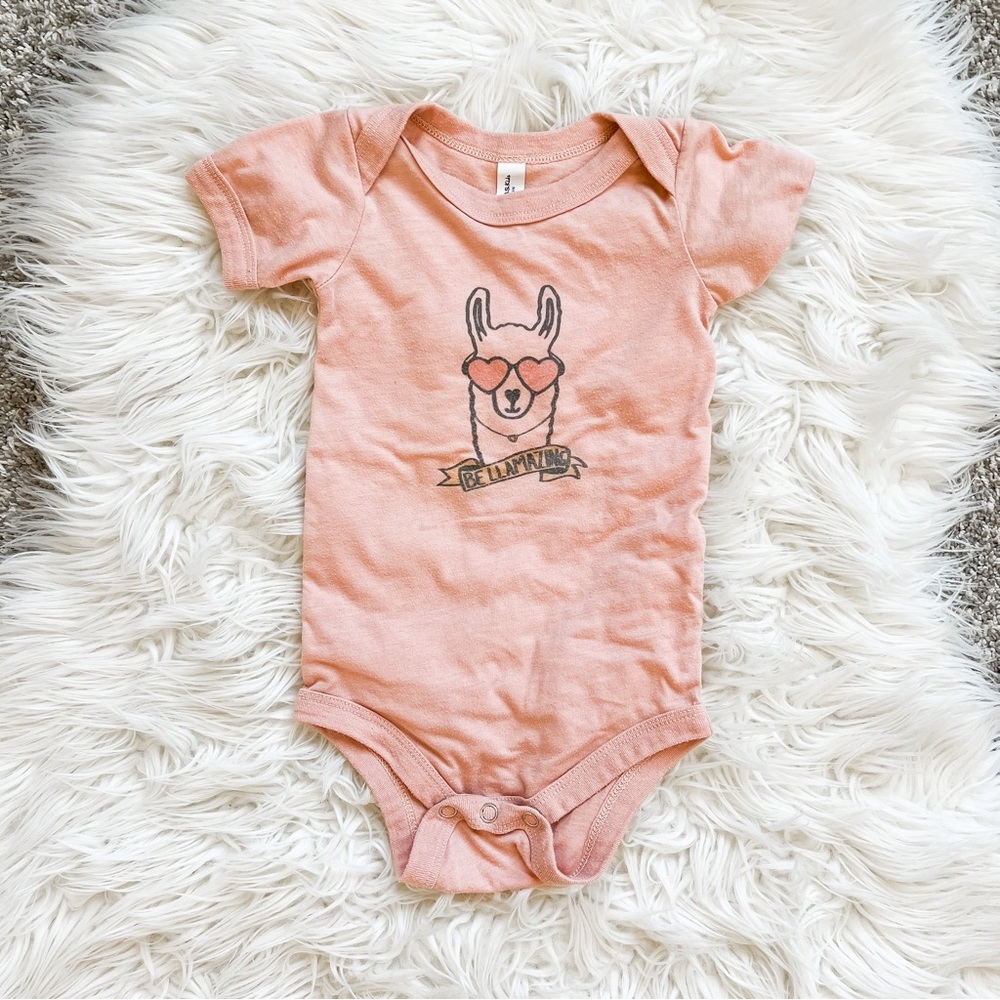 Bella Canvas Kids | Llama Graphic Bodysuit Pink 12-18M Short Sleeve